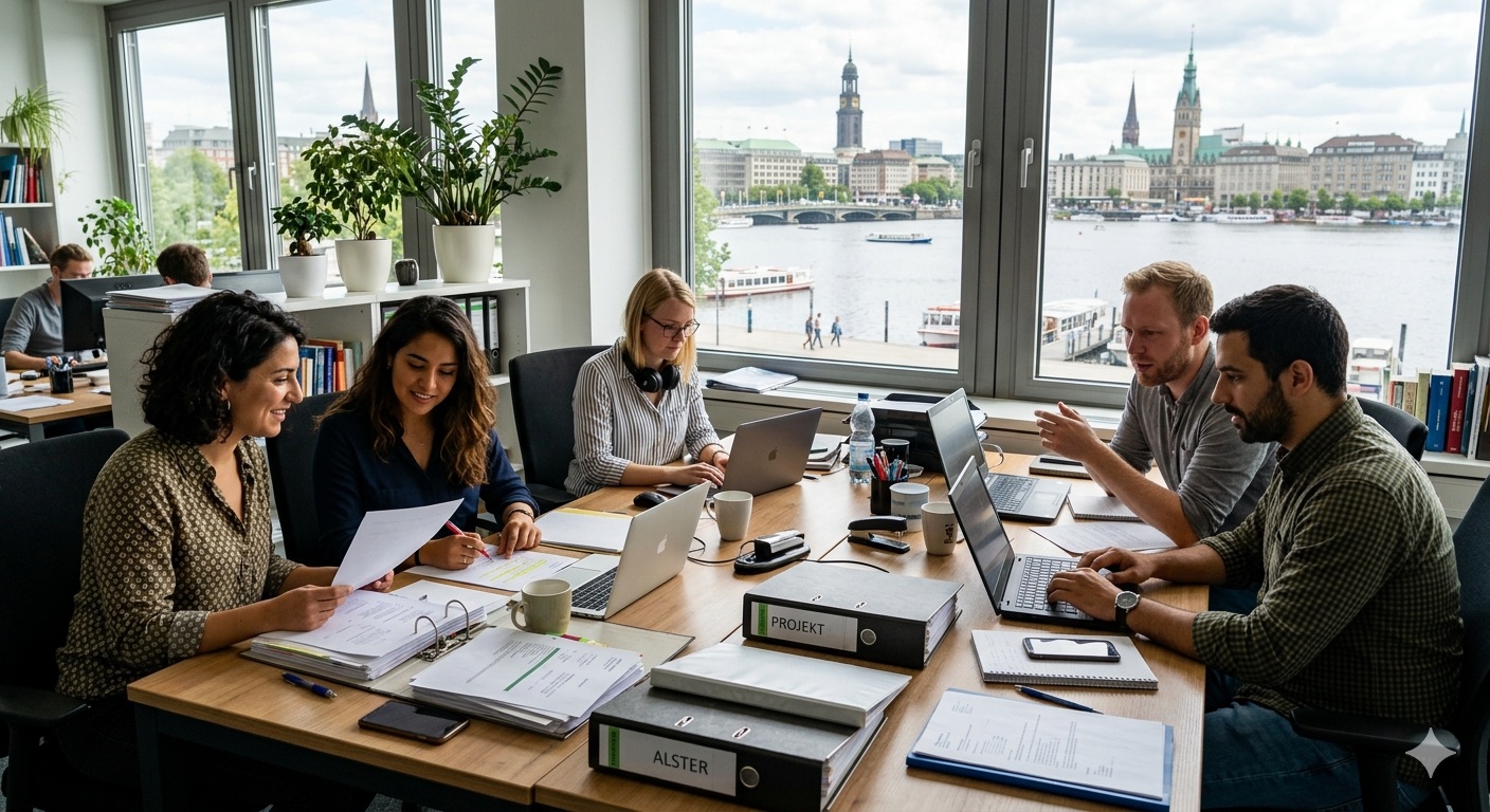 HFS GmbH Team im Büro am Ballindamm in Hamburg